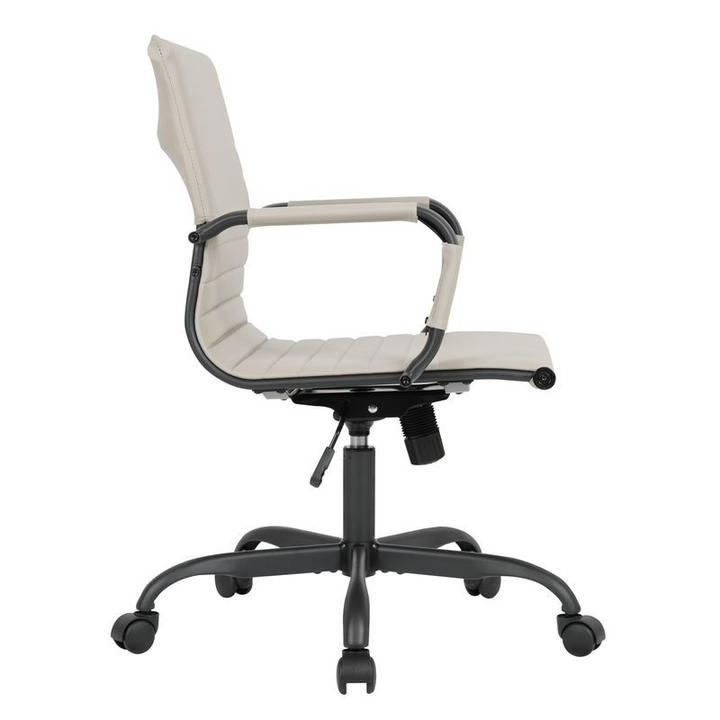 LeisureMod Harris Leather Home Office Chair in Tan with Black Frame Side View.