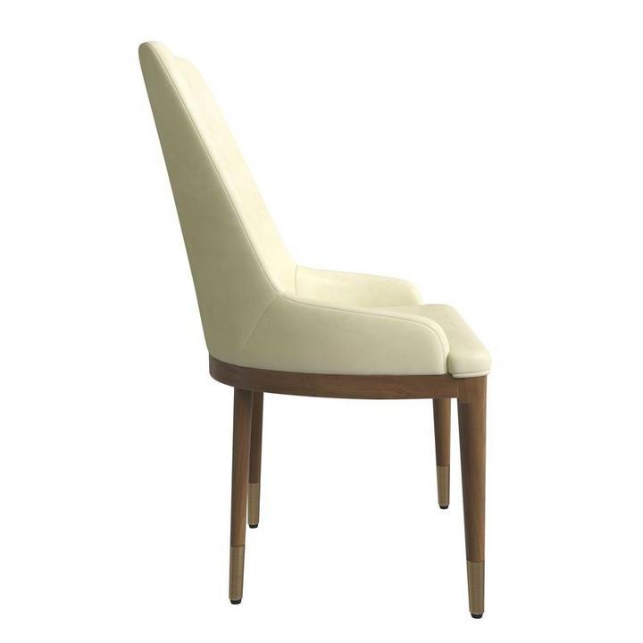 Leisuremod Viva Collection Modern Wooden Dining Chair in Cream Side View.