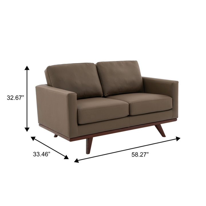 LeisureMod Chester Modern Faux Leather Loveseat in Taupe Leather Dimensions.