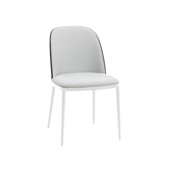 LeisureMod Tule Mid-Century Modern Dining Side Chair with Velvet Seat and White Powder-Coated Steel Frame Black/Platinum Blue