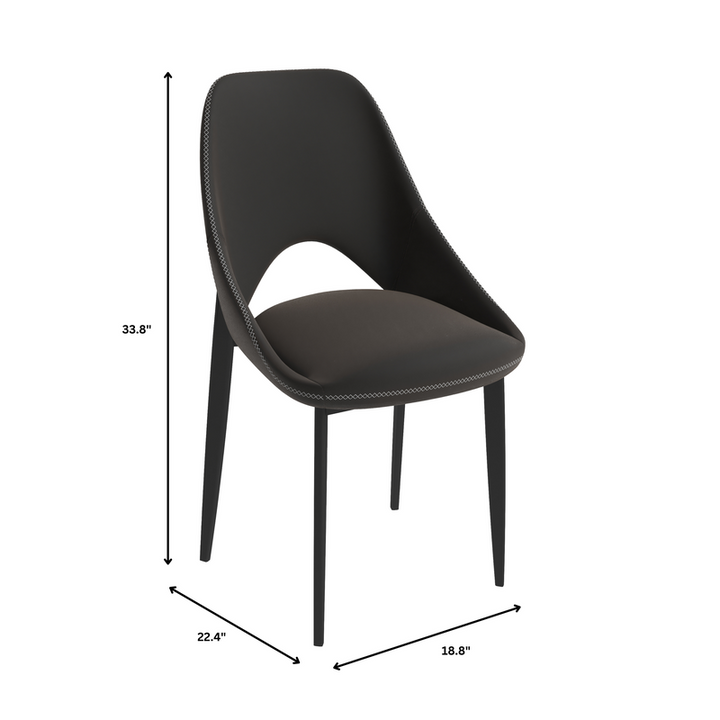 Black chair with dimensions indicated on a white background.