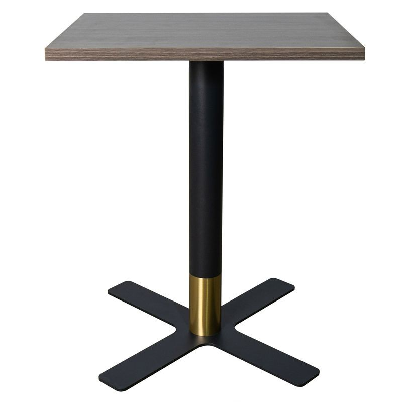 LeisureMod Vail Collection Dining Table Black/Gold X Base With 24" Square Dark Brown MDF Top