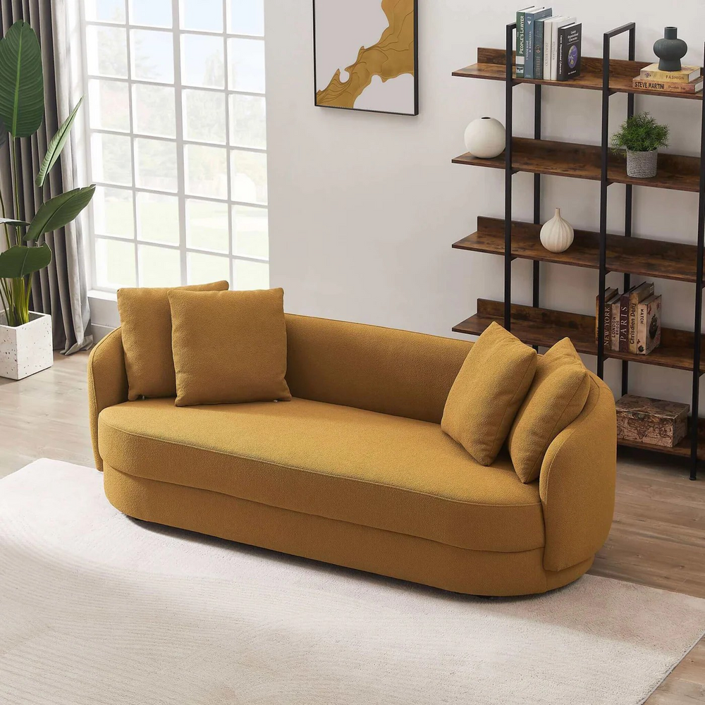 Dylan Modern French Gold Boucle Sofa Angle.