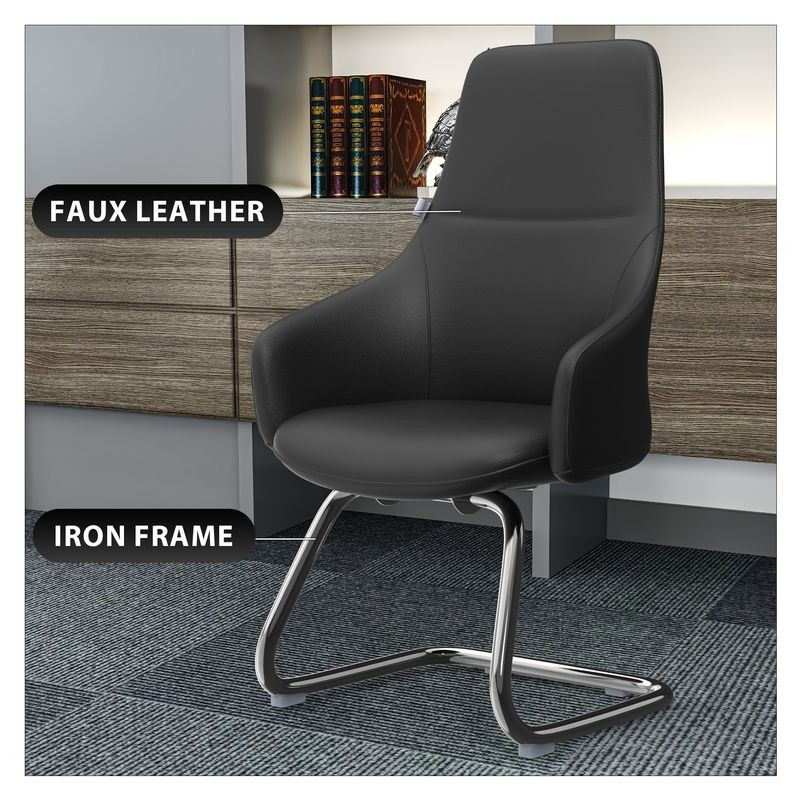 LeisureMod Celeste Series Guest Office Chair in Black Leather with Background.