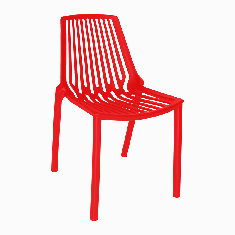 LeisureMod Acken Plastic Stackable Dining Chair Red