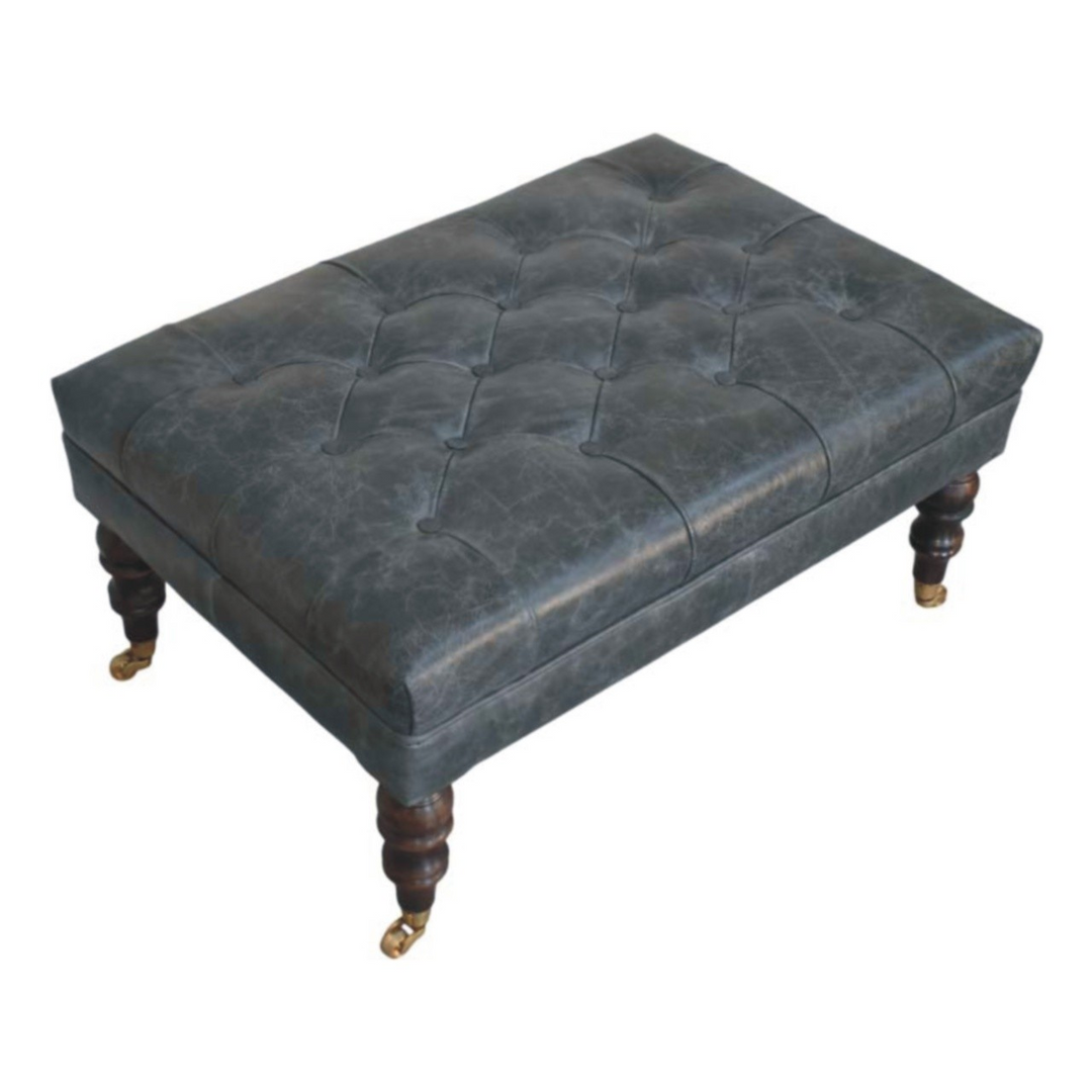 Buffalo Teal Leather Ottoman with Castor Legs Top View