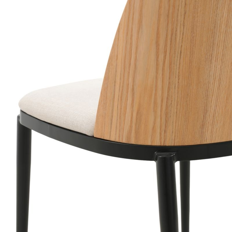 LeisureMod Tule Mid-Century Modern Dining Side Chair with Velvet Seat and Powder-Coated Steel Frame Natural Wood/Beige Back View.