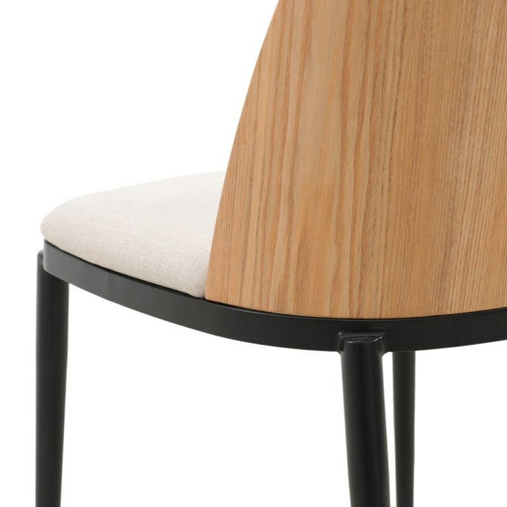 LeisureMod Tule Mid-Century Modern Dining Side Chair with Velvet Seat and Powder-Coated Steel Frame Natural Wood/Beige Back View.