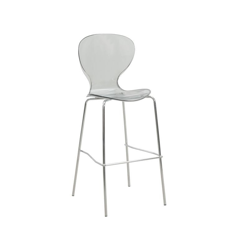 LeisureMod Oyster Acrylic Barstool with Steel Frame in Chrome Finish in Smoke