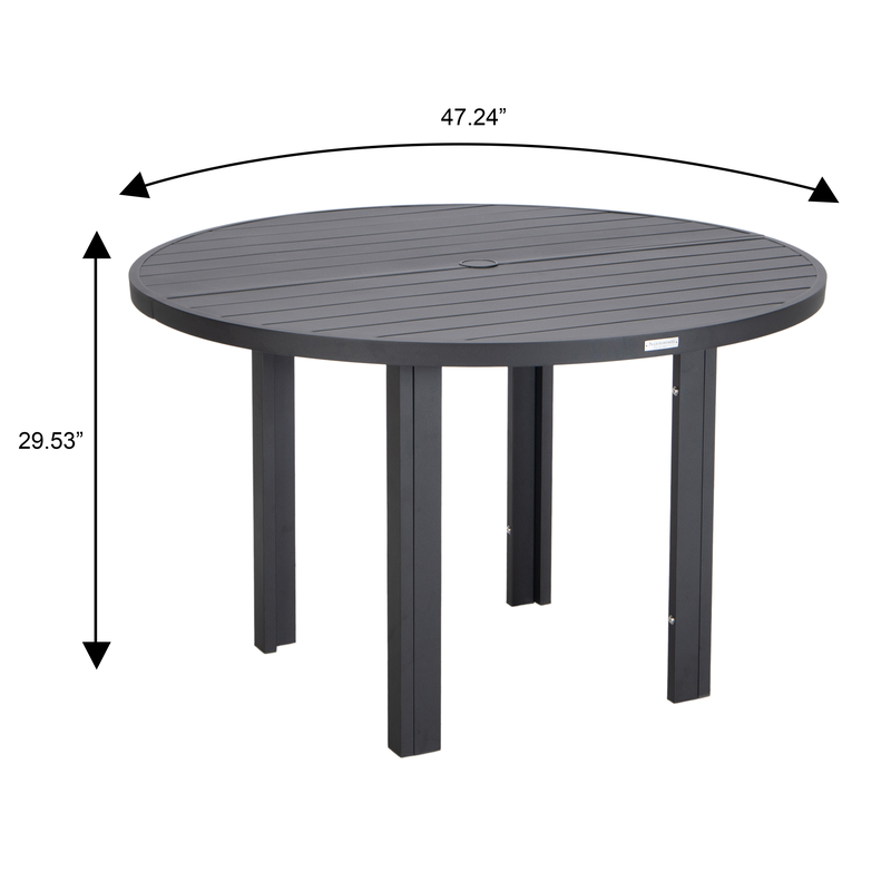 LeisureMod Chelsea 48″ Round Outdoor Aluminum Dining Table for Patio Dimensions.