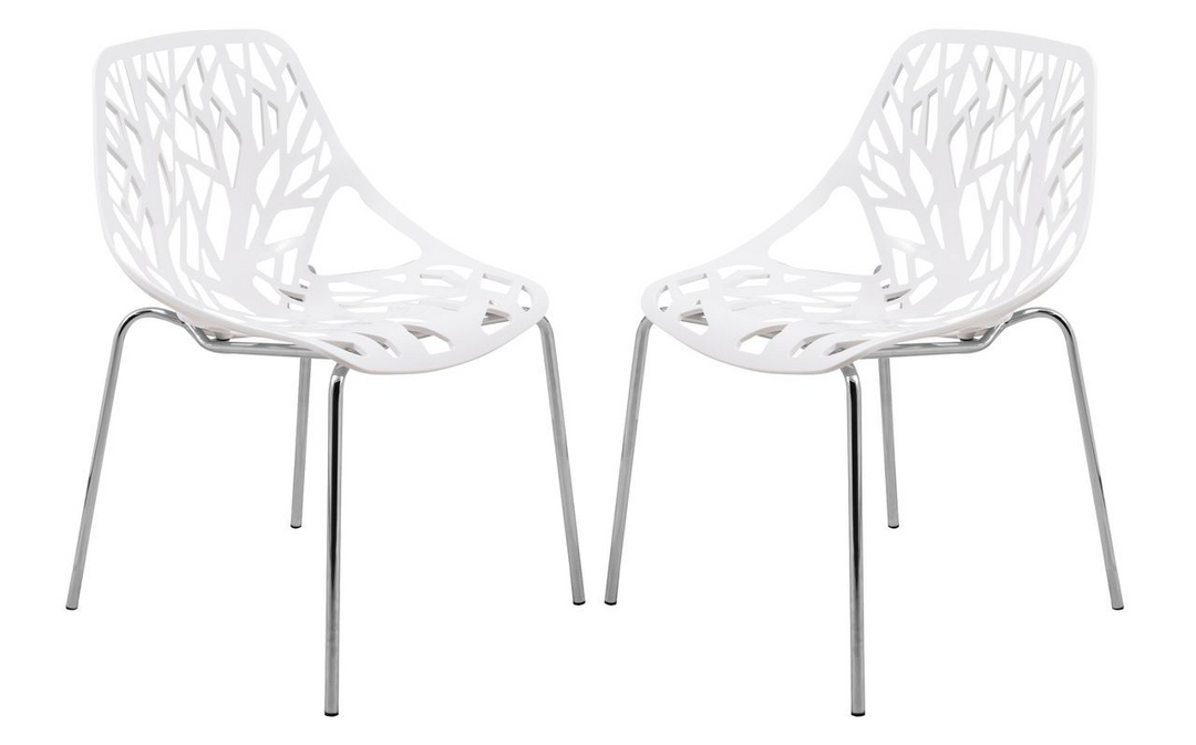 LeisureMod Modern Asbury Dining Chair w/ Chromed Legs, Set of 2 White