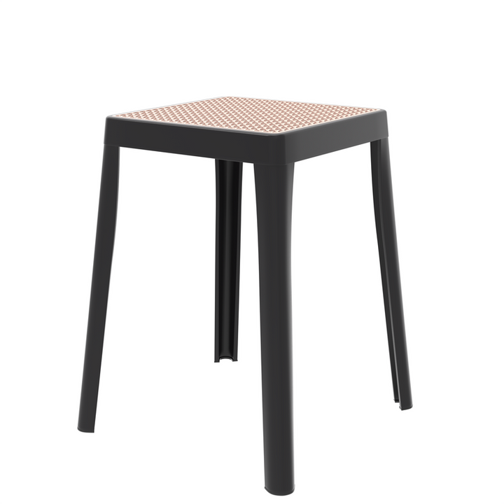 LeisureMod Tresse Series Stackable Poly Stool with Wicker Top in Black
