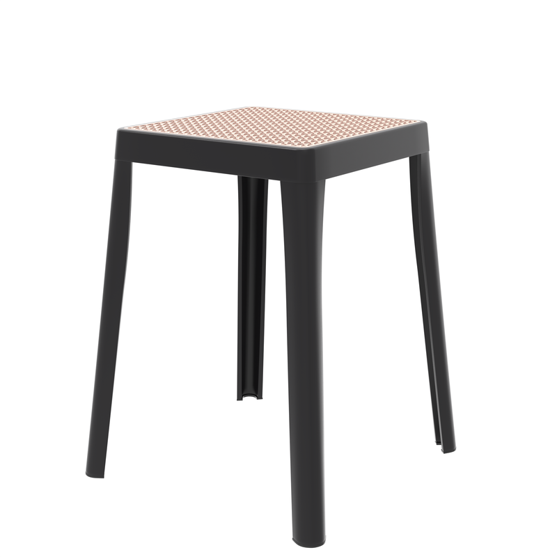 LeisureMod Tresse Series Stackable Poly Stool with Wicker Top in Black