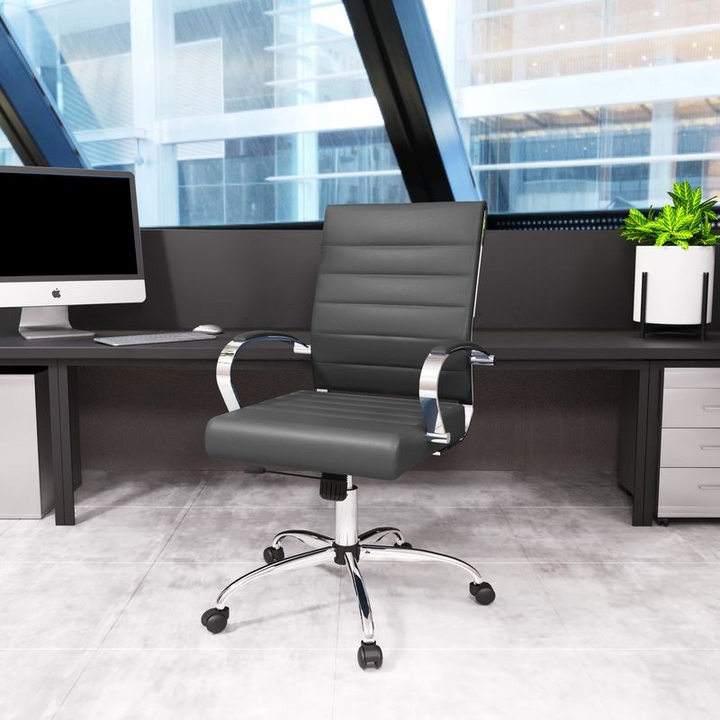 LeisureMod Benmar Leather Office Chair Grey in Office.