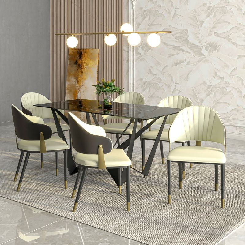 LeisureMod Aria Series Modern Dining Chair in Black at Table.