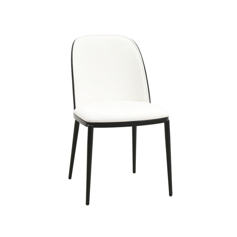 LeisureMod Tule Mid-Century Modern Dining Side Chair with Leather Seat and Powder-Coated Steel Frame Black/White