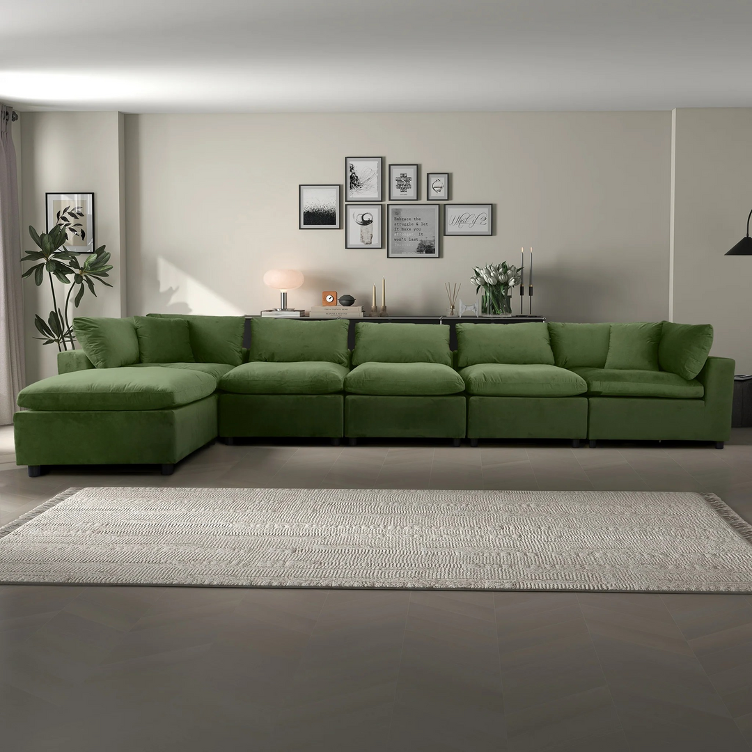Hayward Olive Green Velvet Modular Sectional Sofa Photo.