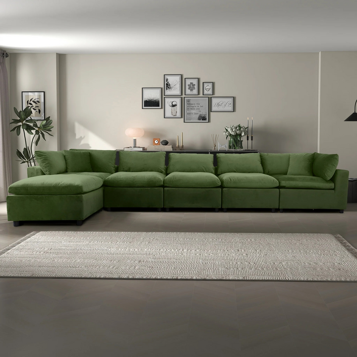Hayward Olive Green Velvet Modular Sectional Sofa Photo.