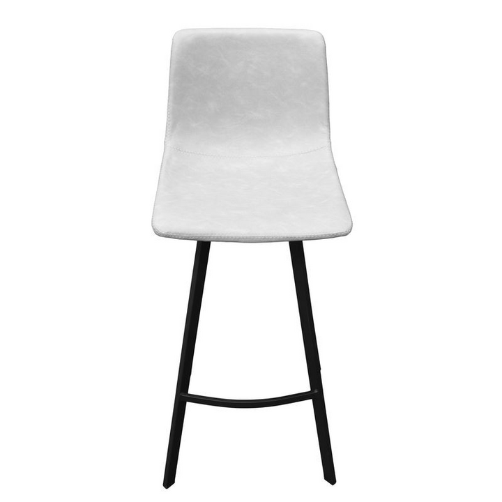 LeisureMod Elland Modern Upholstered Leather Bar Stool with Iron Legs and Footrest Front View.