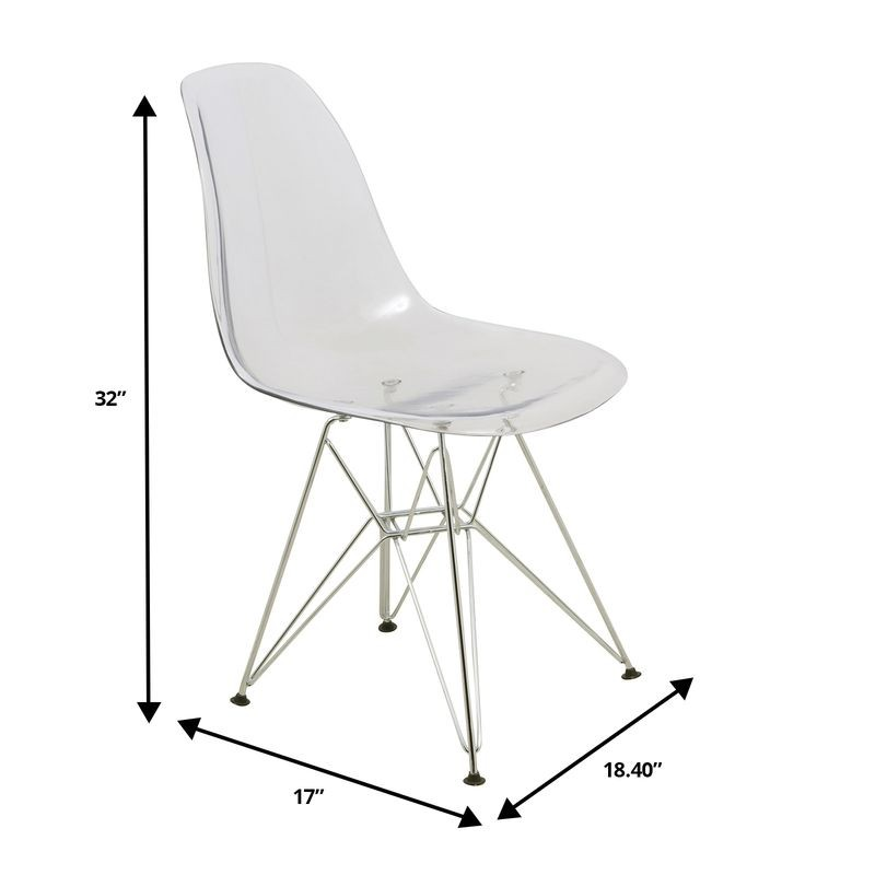 LeisureMod 5-Piece Dining Set 35" Round Dining Table in White Iron 4 ABS Plastic Side Chair in Chrome Clear Chair Dimensions.