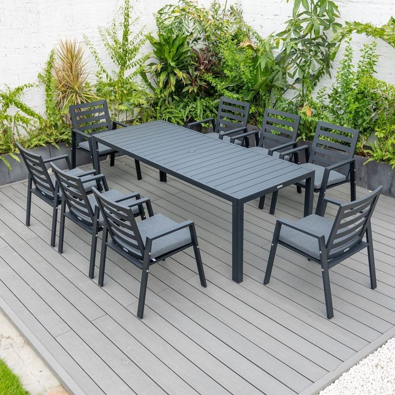 Leisuremod Chelsea Aluminum Outdoor 87" Dining Table in Black on Deck.