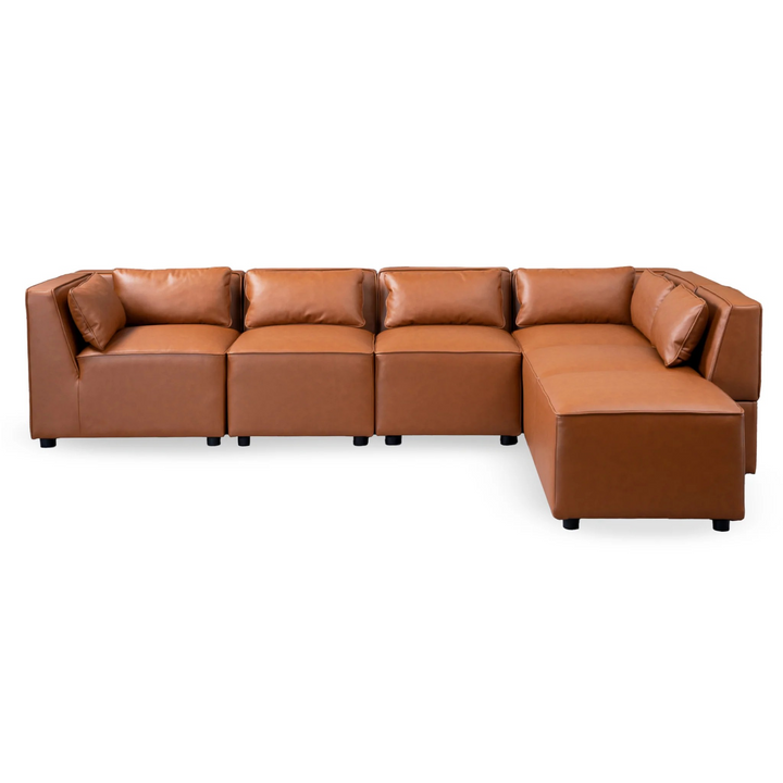 Wexford Cognac Vegan Leather Modular Sofa Photo.