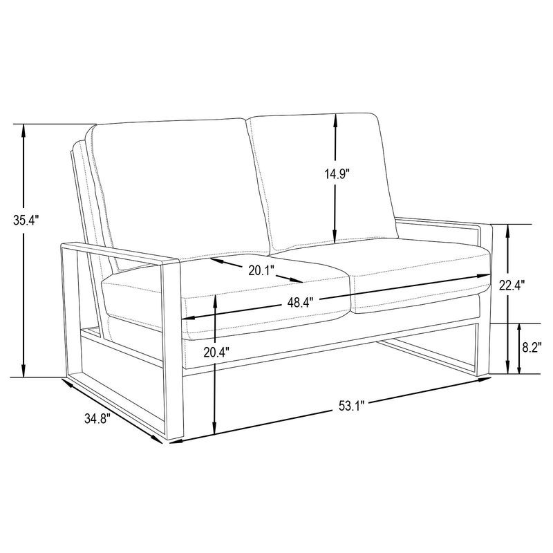 Leisuremod Jefferson Contemporary Modern Faux Leather Loveseat with Silver Frame Grey Dimensions.