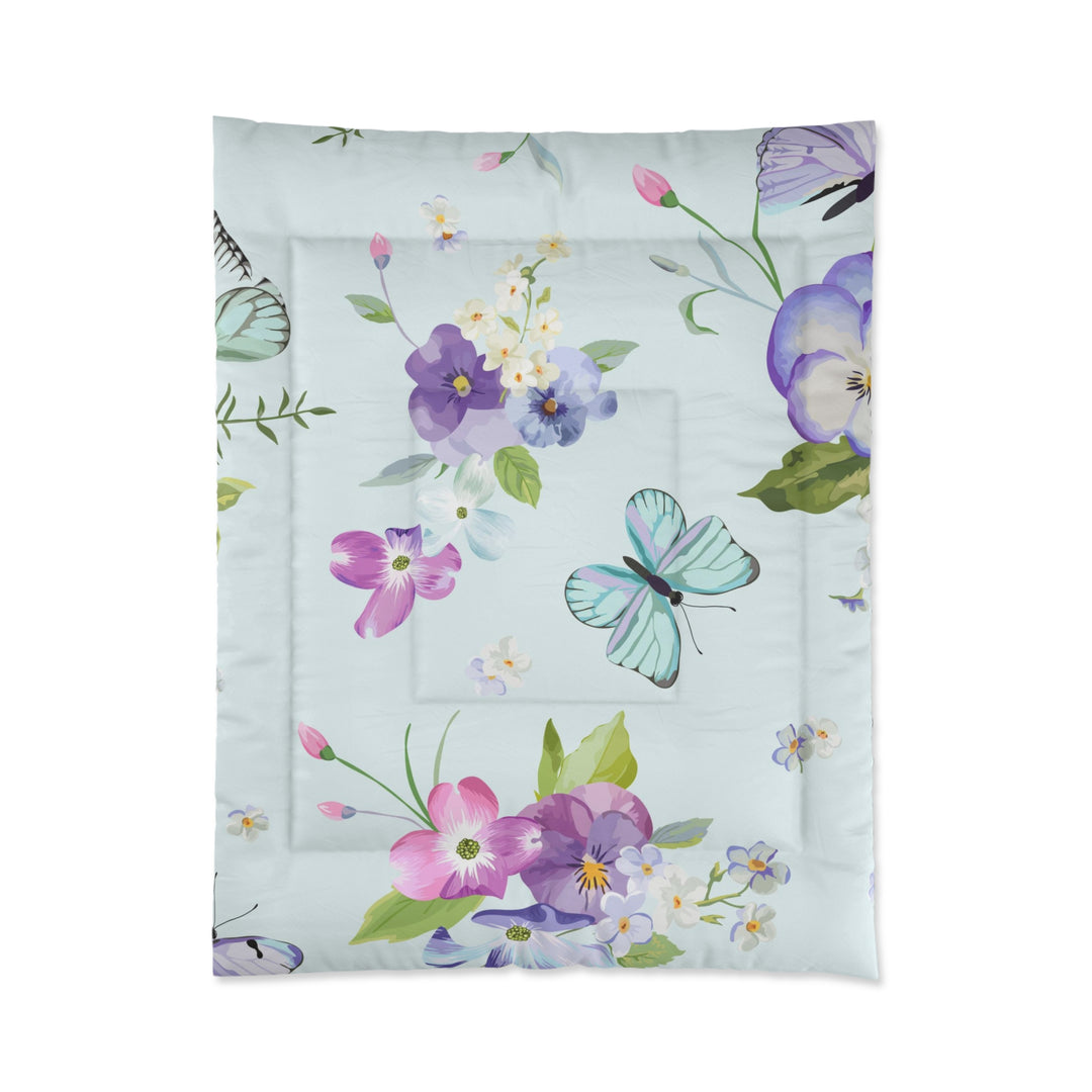 Blooming Flowers and Flying Butterflies Comforter