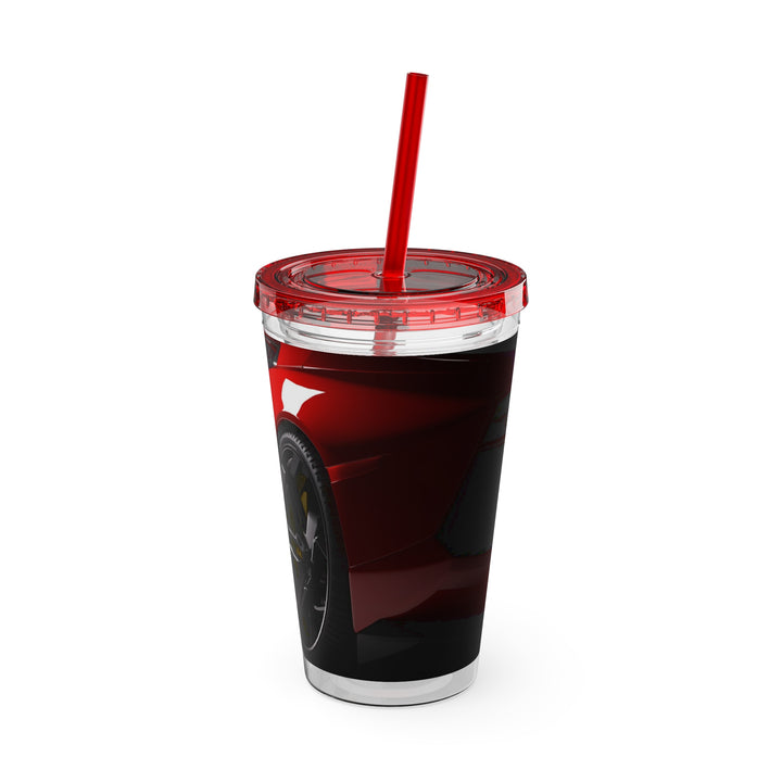 Red Sports Car Sunsplash Tumbler with Straw, 16oz