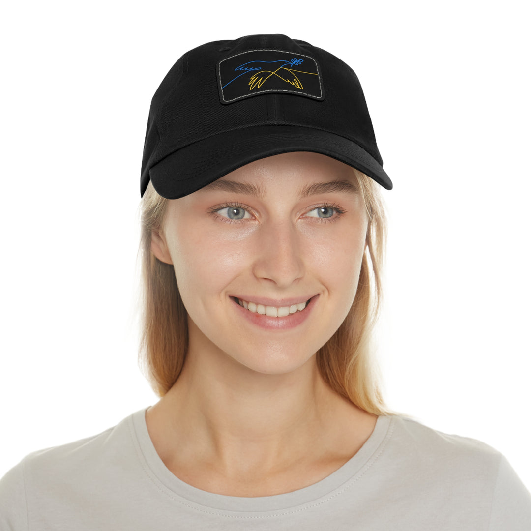 Dove and Leaf Dad Hat with Leather Patch (Rectangle)