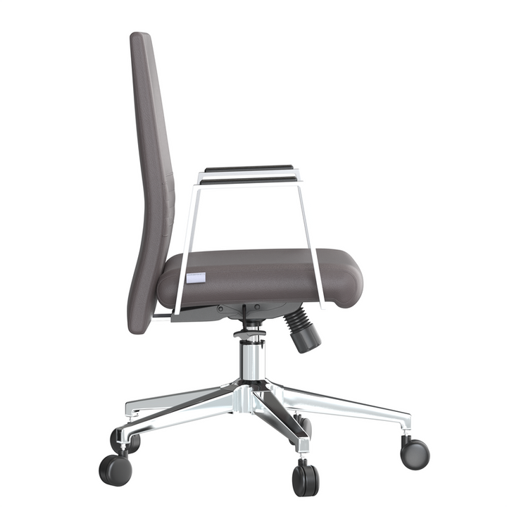 LeisureMod Aleen Office Chair in Upholstered Leather and Iron Frame with Swivel and Tilt in Grey Side View.