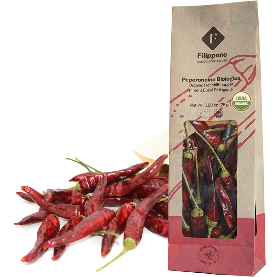 Filippone, Organic Whole Dried Chili Pepper on the Stem, 0.88 oz. (25g)
