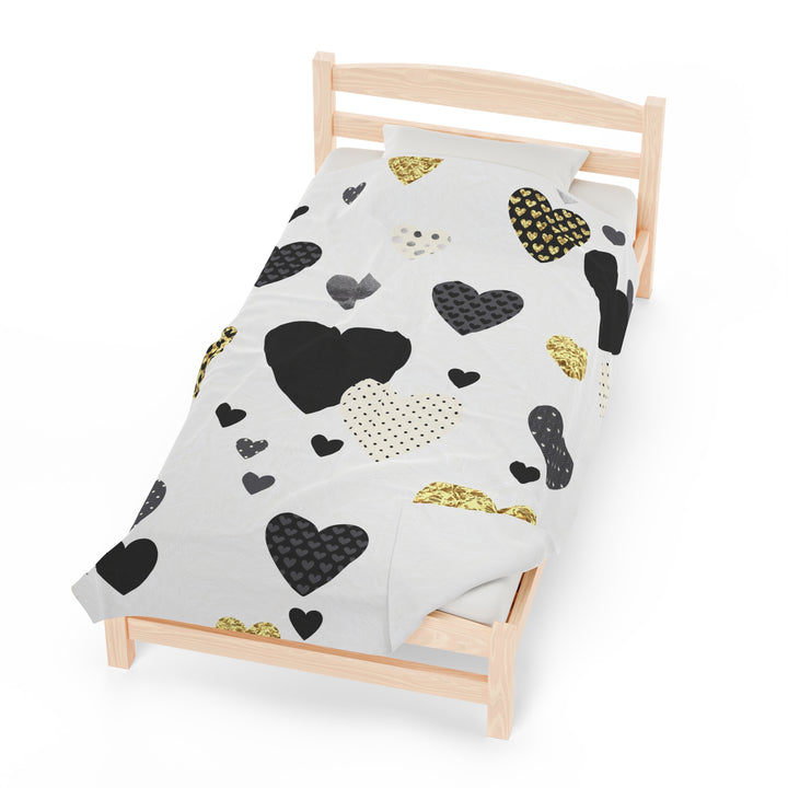 Golden Hearts Velveteen Plush Blanket