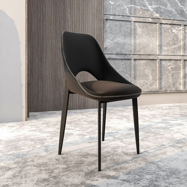 LeisureMod Amalfi Collection Fabric Modern Dining Chair in Charcoal with Background.