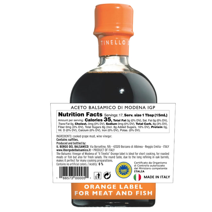IL TINELLO, Aceto Balsamico di Modena IGP, Orange Label, (8.5 fluid oz) 250ml