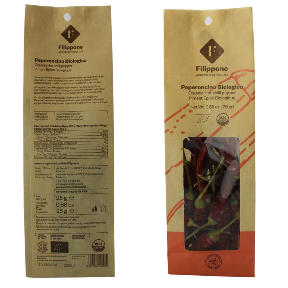 Filippone, Organic Whole Dried Chili Pepper on the Stem, 0.88 oz. (25g)