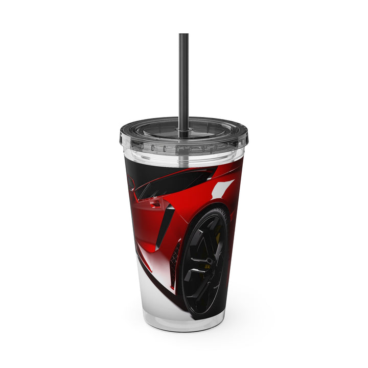 Red Sports Car Sunsplash Tumbler with Straw, 16oz