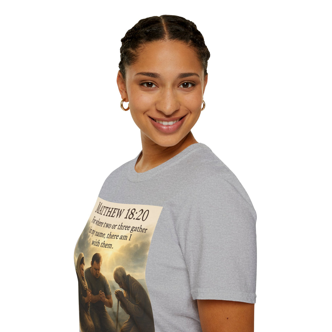 Christian Scripture T-Shirt — Matthew 18:20 and Isaiah 41:10 Faith Tee