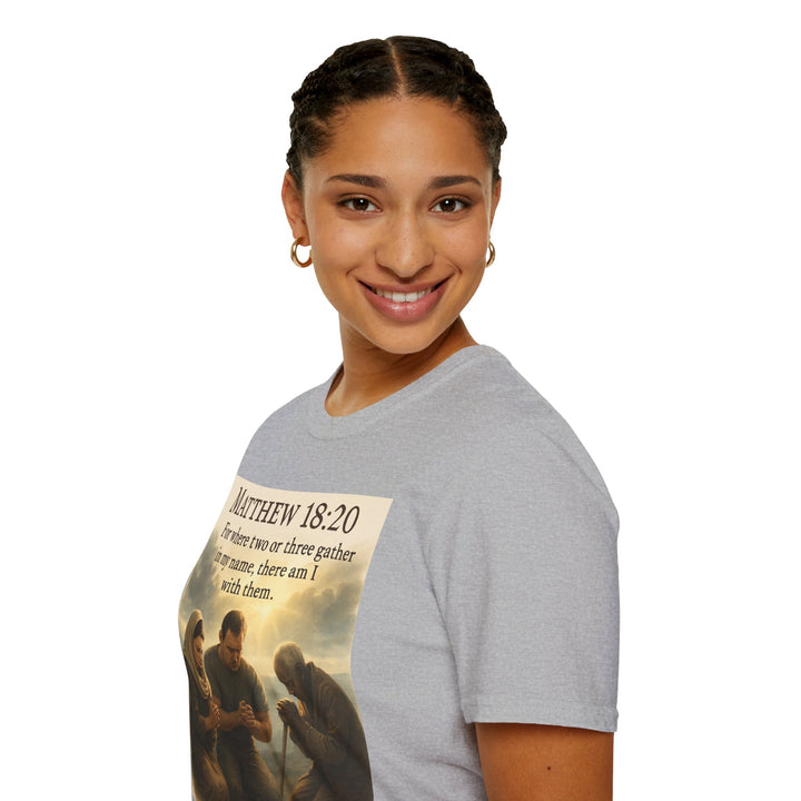 Christian Scripture T-Shirt — Matthew 18:20 and Isaiah 41:10 Faith Tee