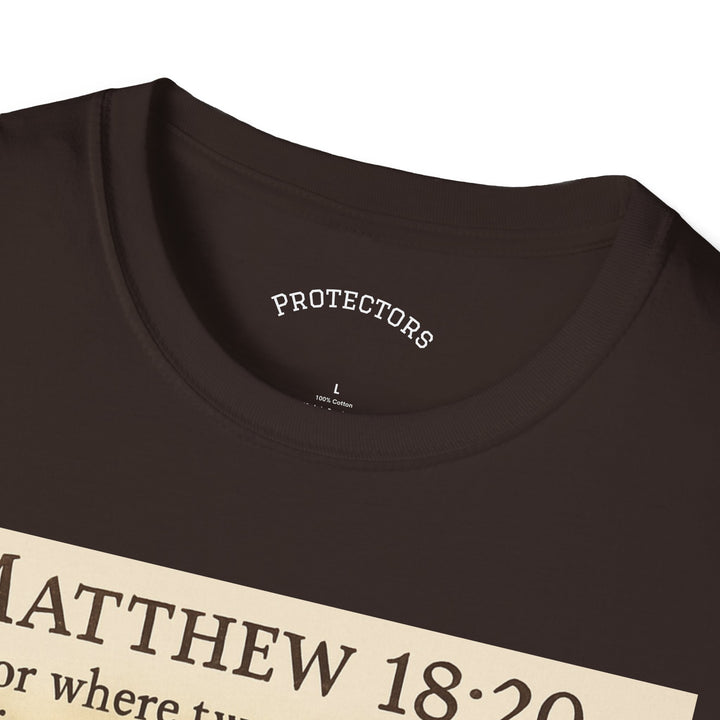 Christian Scripture T-Shirt — Matthew 18:20 and Isaiah 41:10 Faith Tee