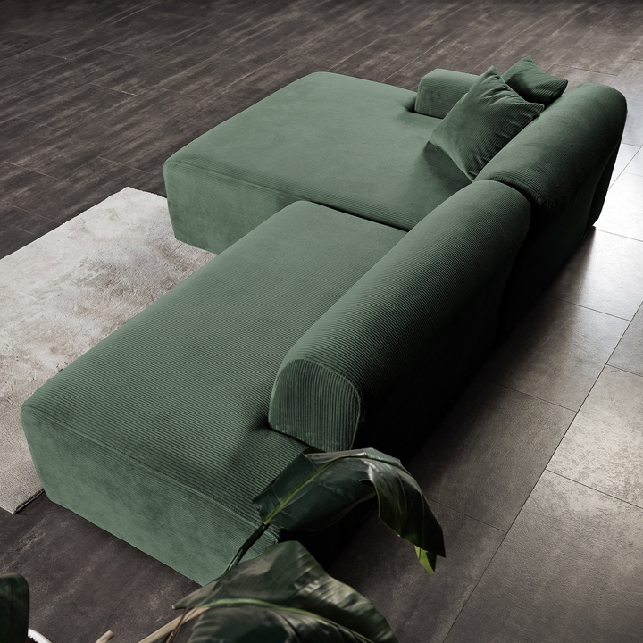 Mar Sectional Green Corduroy Sofa (Right Facing) Top View