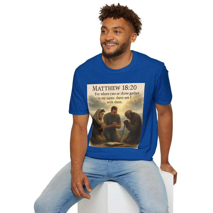 Christian Scripture T-Shirt — Matthew 18:20 and Isaiah 41:10 Faith Tee