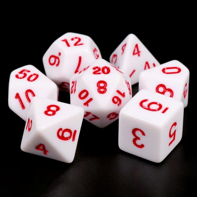 White Opaque with Red Numbering 7-Dice Set RPG