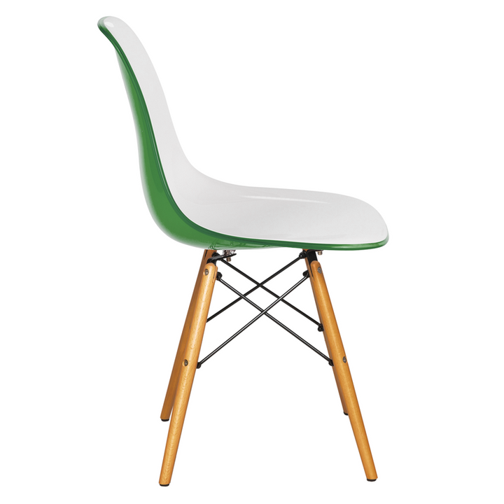 LeisureMod Dover Plastic Molded Dining Side Chair in White Green Side View.