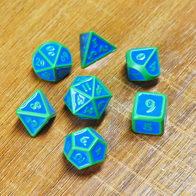 Green Paint Blue Enamel Metal Dice