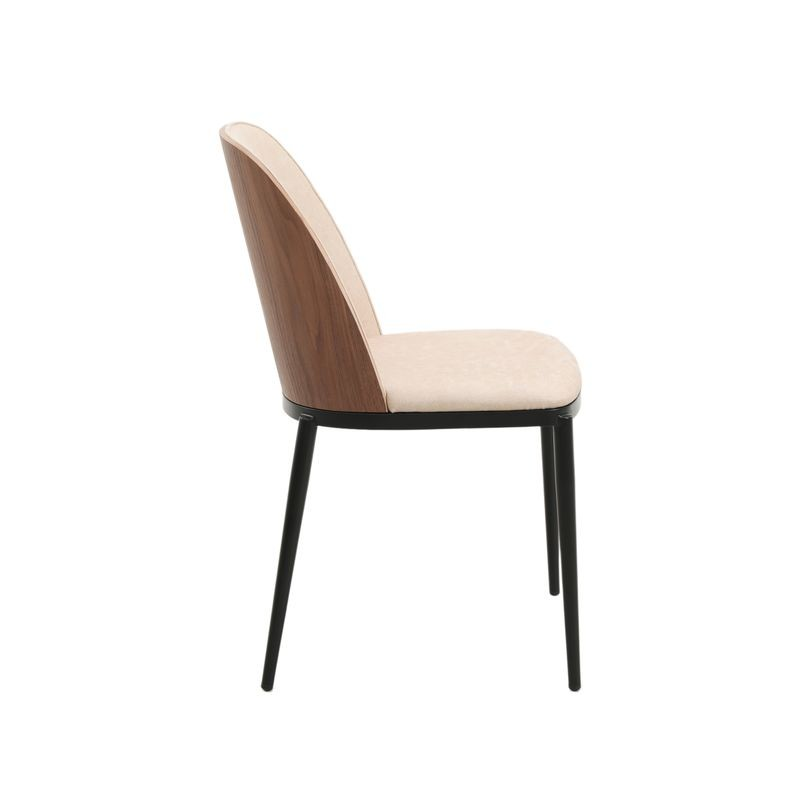 LeisureMod Tule Mid-Century Modern Dining Side Chair with Leather Seat and Powder-Coated Steel Frame for Kitchen and Dining Room Walnut/Light Brown Side View.