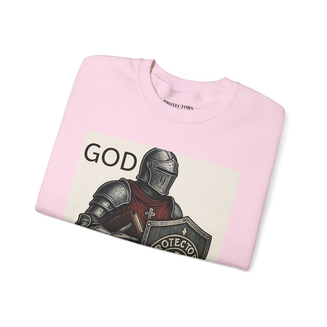 Knight Shield Crewneck Sweatshirt — "Protectors of the Word" Christian Armor Design