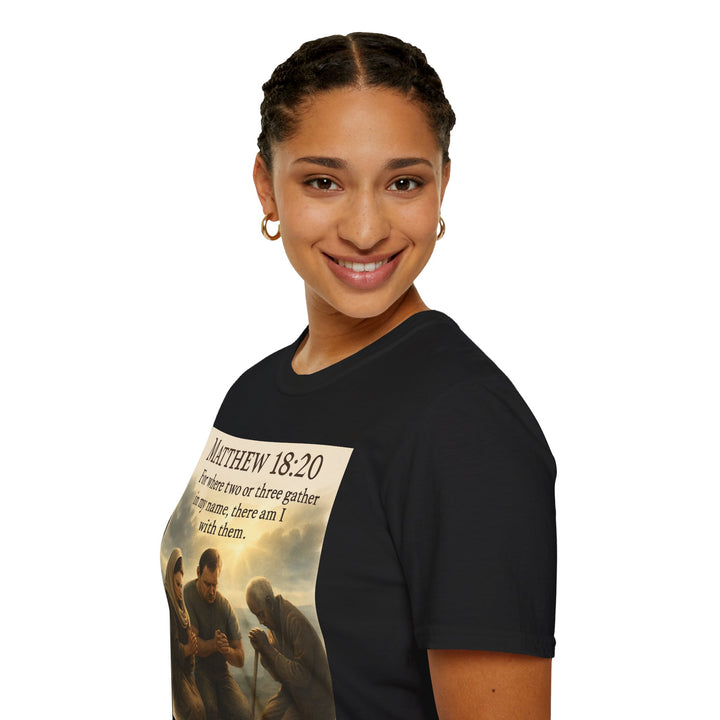 Christian Scripture T-Shirt — Matthew 18:20 and Isaiah 41:10 Faith Tee