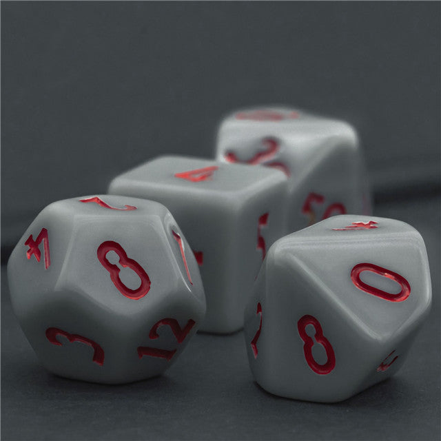Grey Homage 7-Dice Set w/Red Numbers Minimalist