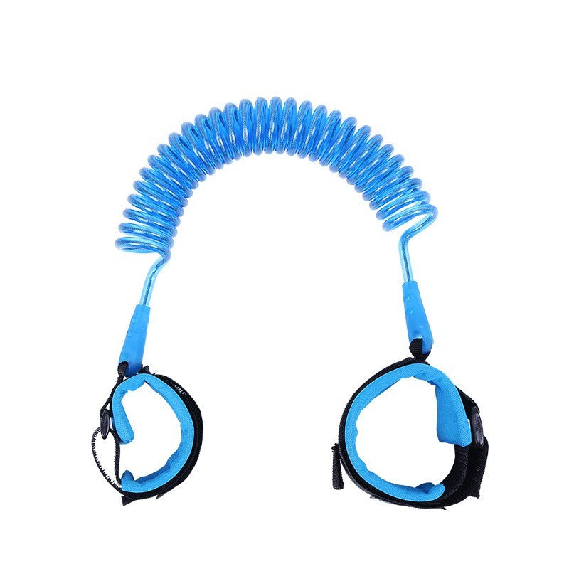 Blue leash with black connectors on a white background.